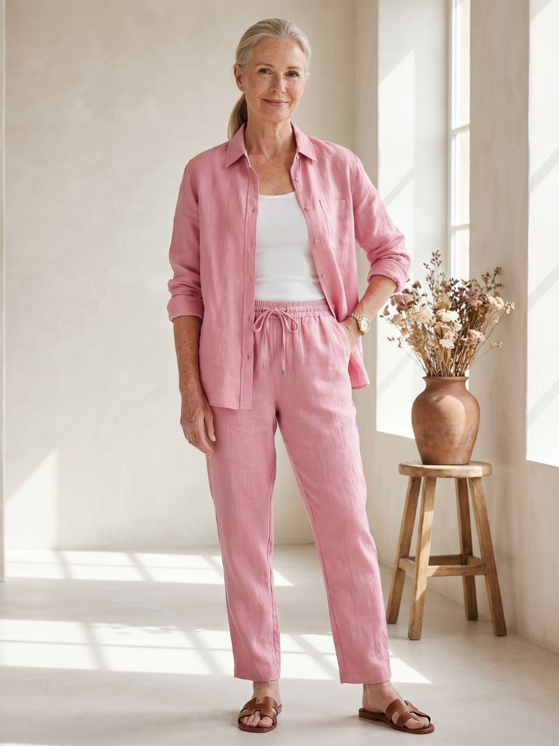 Comfortable Linen Tapered Pants Set for Women