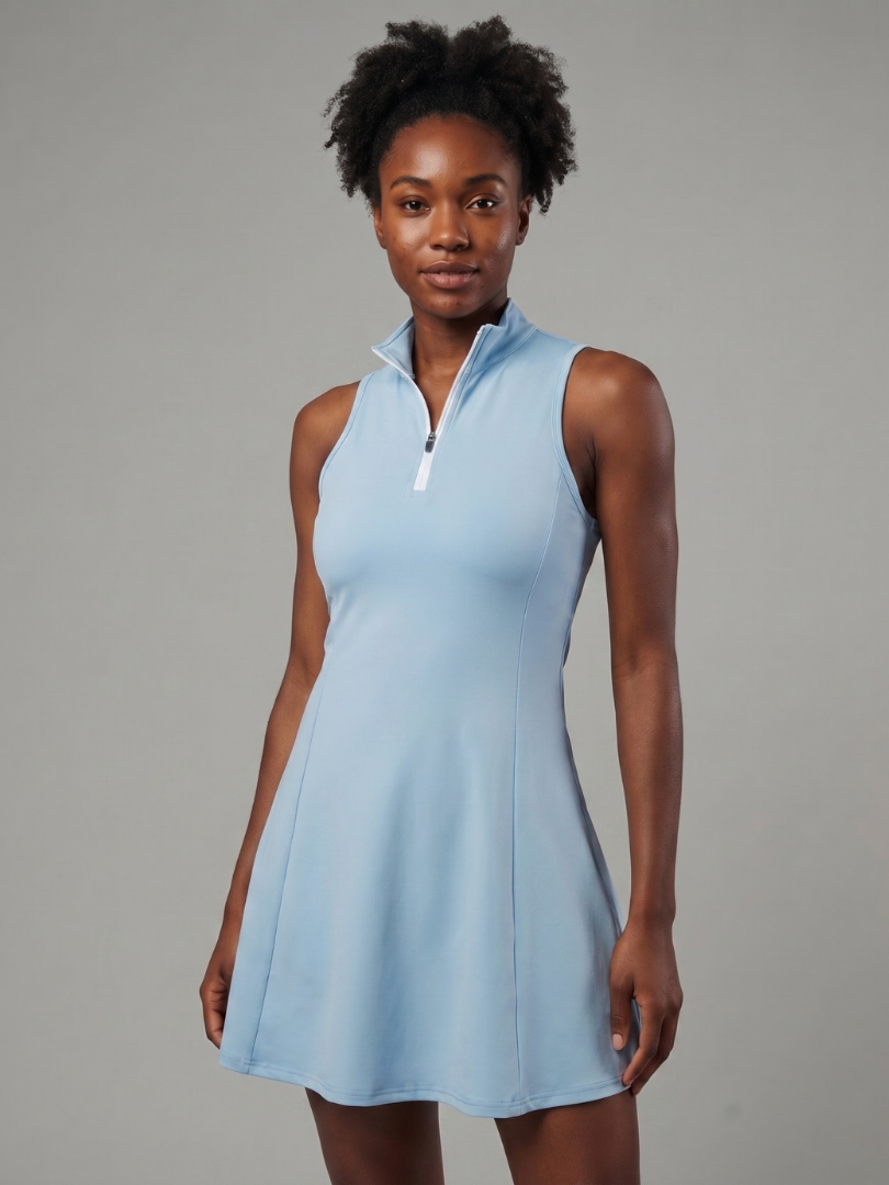 Stylish Tennis Dress for Women Sleeveless Zip-Neck Fit-and-Flare