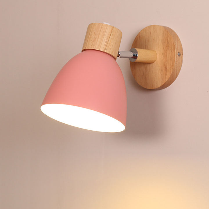 Contemporary Minimalist Solid Color Macaron Iron Wood Wall Sconce Lamp with Single Light
