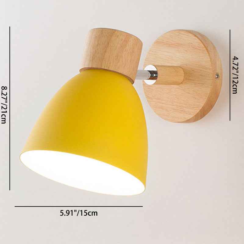 Contemporary Minimalist Solid Color Macaron Iron Wood Wall Sconce Lamp with Single Light