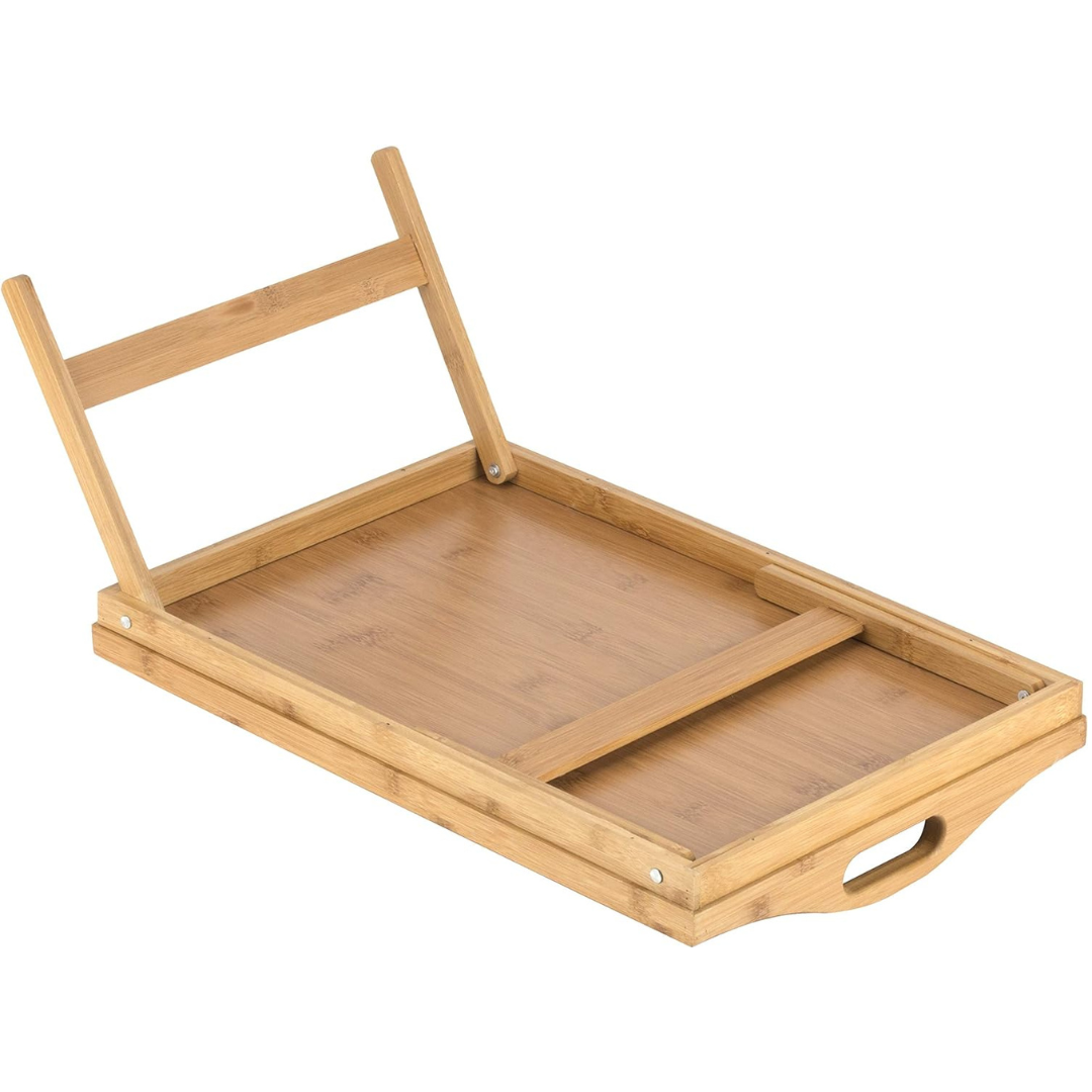 Bed Tray Table Bamboo Folding Breakfast Tray Raised Edges Natural