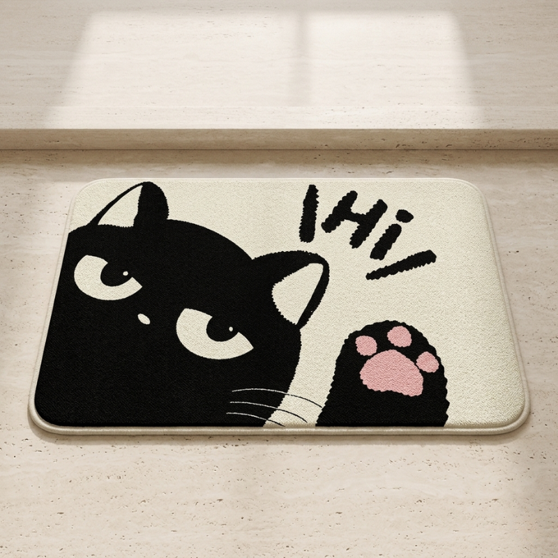 Doormat Polyester Non Slip Cartoon Cat Indoor Floor Mat