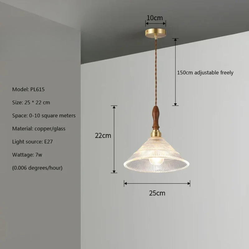 Braviont - Glass Pendant Lamp with Wood and Metal E27