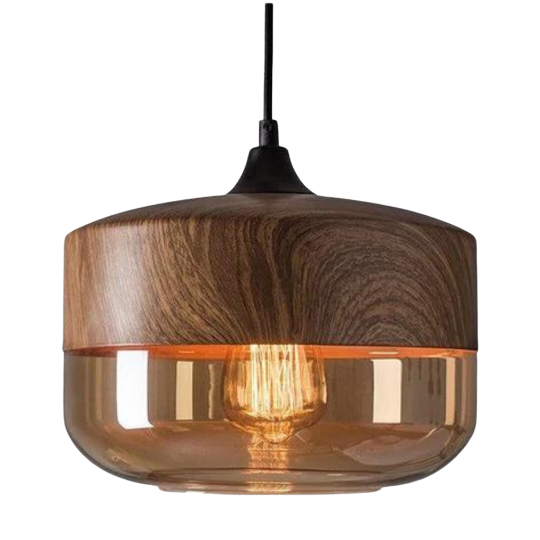Viresta - Scandinavian Hanging Lamp of Wood and Tinted Glass