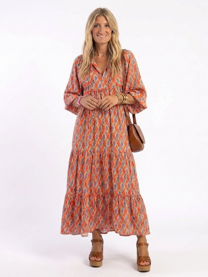 Effortless Maxi Dress for Women Geometric Print Tiered
