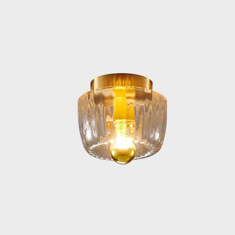 Contemporary Dual-Purpose 1-Light Flush Mount with Glass Sun Design and Full Copper Finish