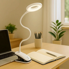 USB Rechargeable Clip-On Reading Lamp with Flexible Gooseneck and Dimmable Brightness