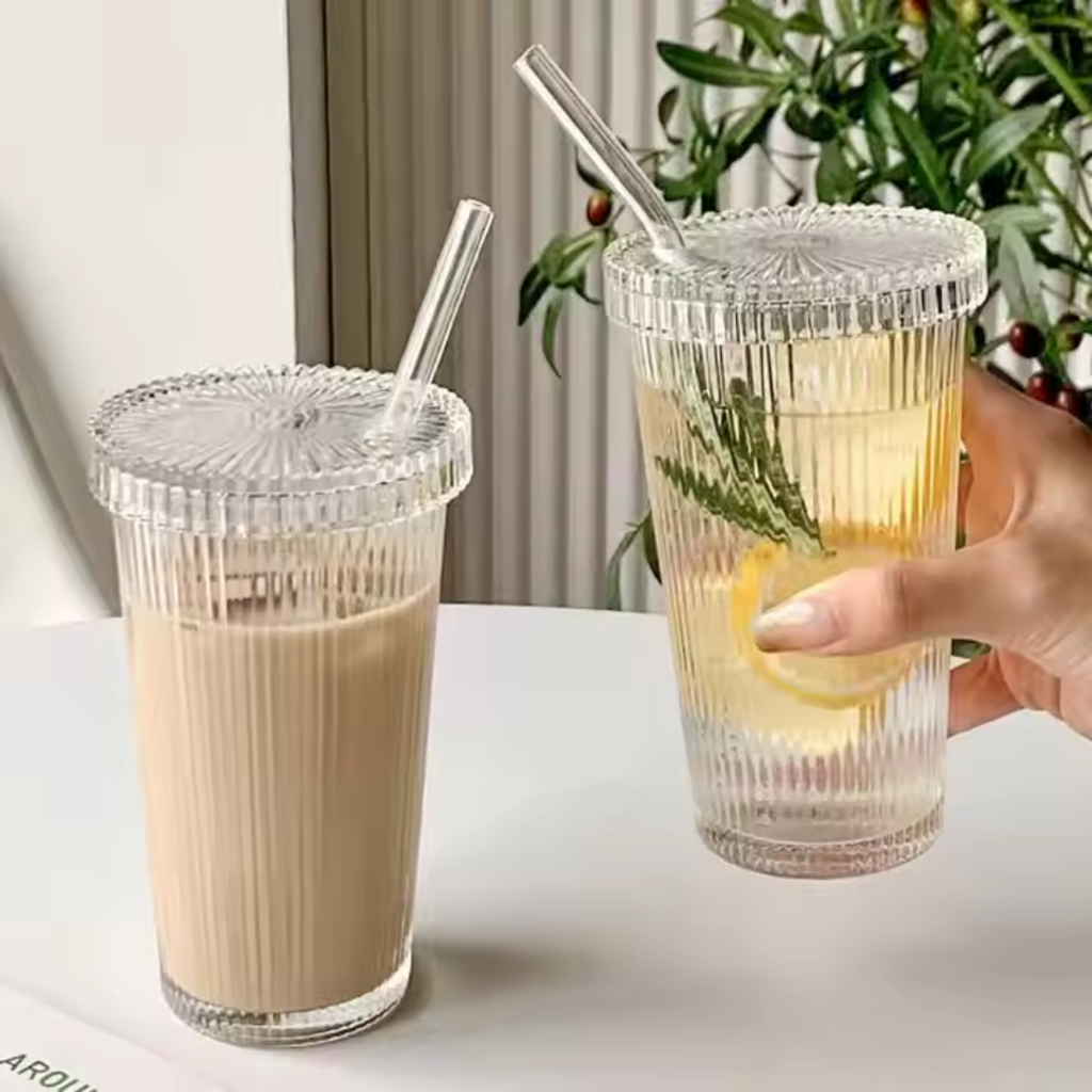 Belo Glass Set | 380ml with Lid and Straw, Durable Design