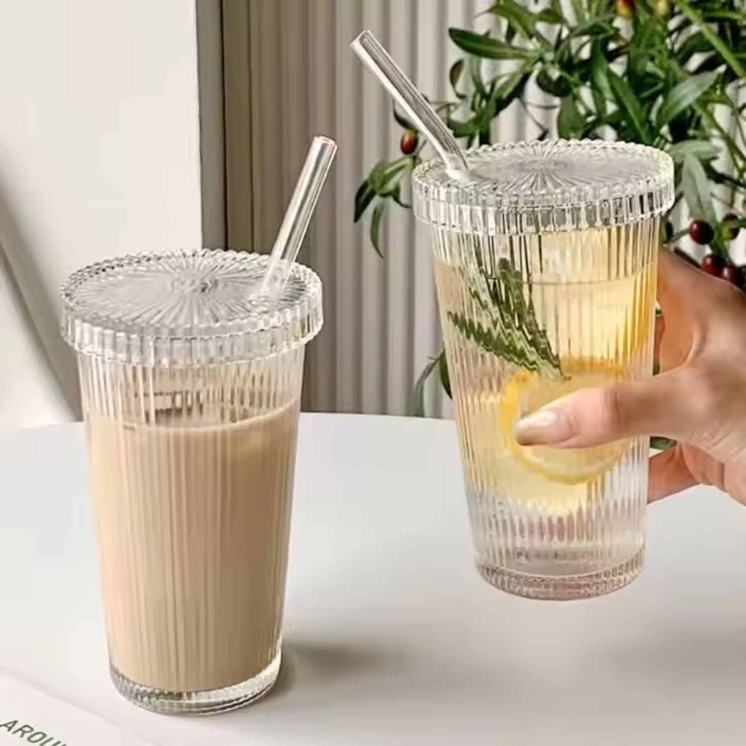 Belo Glass Set | 380ml with Lid and Straw, Durable Design