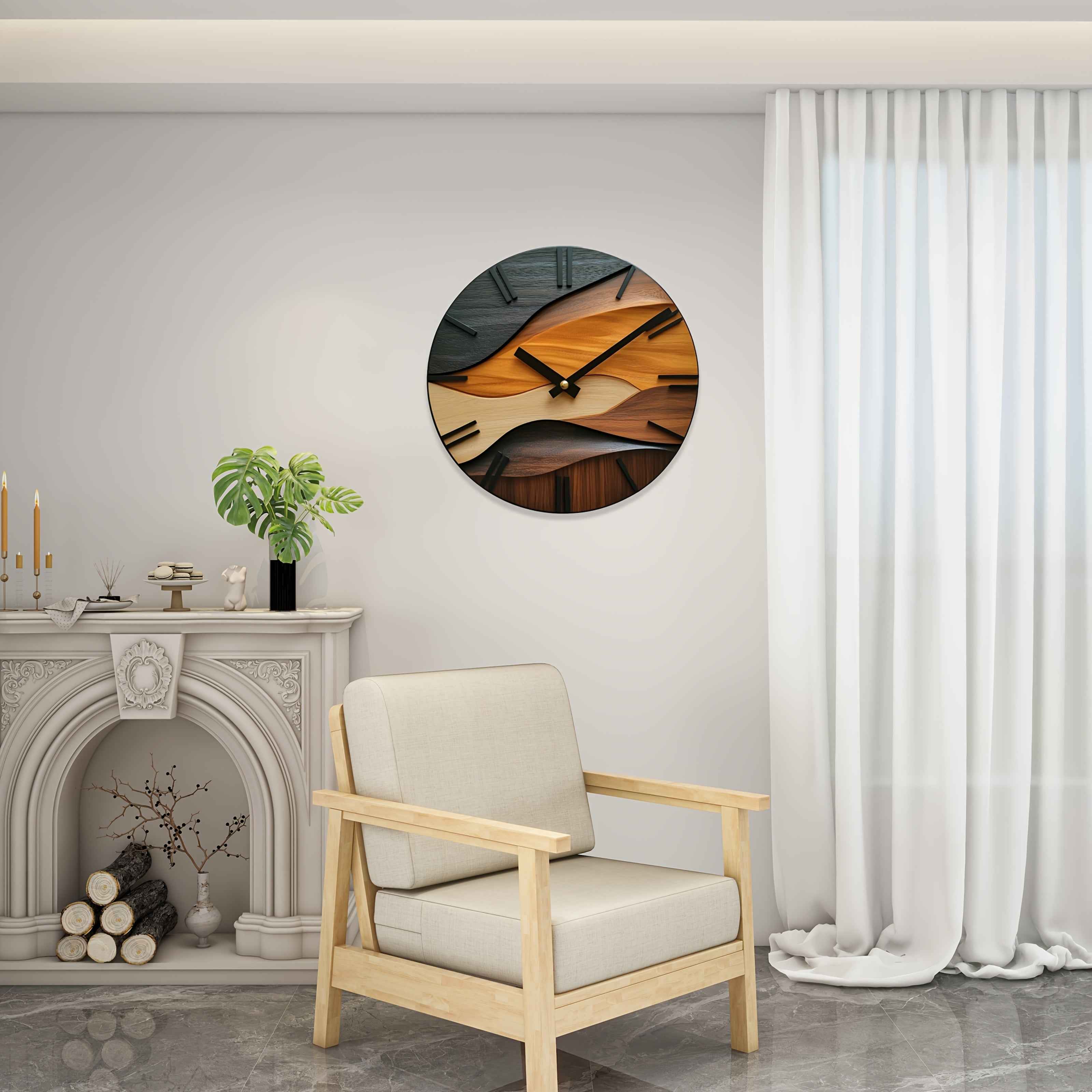 Bela Round Wall Clock | Silent Non-Ticking, Tempered Glass