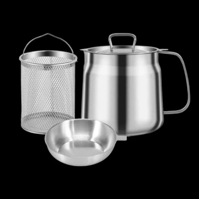 Deep Fryer Pot with Integrated Oil Strainer Stainless Steel Silver Kitchen Frying Pot