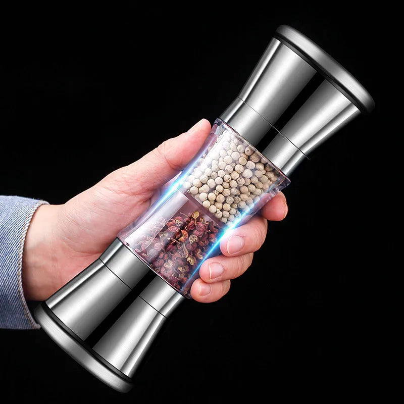 2-in-1 Stainless Steel Spice Mill with Dual Grinders for Salt and Pepper - Adjustable Coarseness, Ergonomic Design