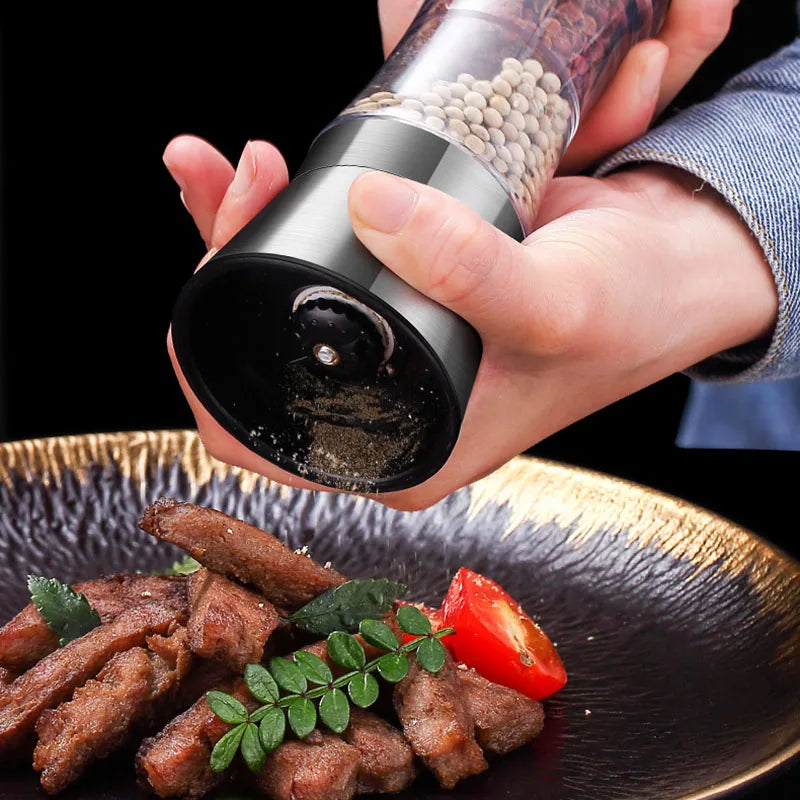 2-in-1 Stainless Steel Spice Mill with Dual Grinders for Salt and Pepper - Adjustable Coarseness, Ergonomic Design