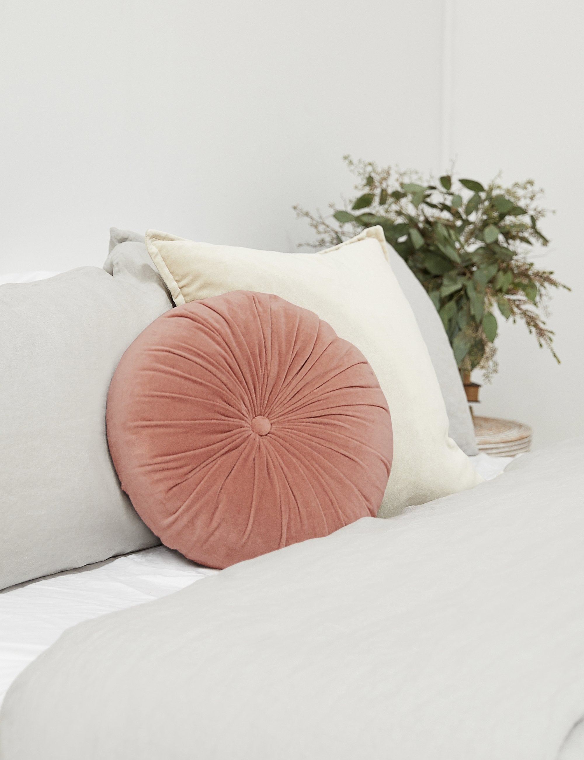 Mira Velvet Round Pillow | Pleated Texture, Soft Hues