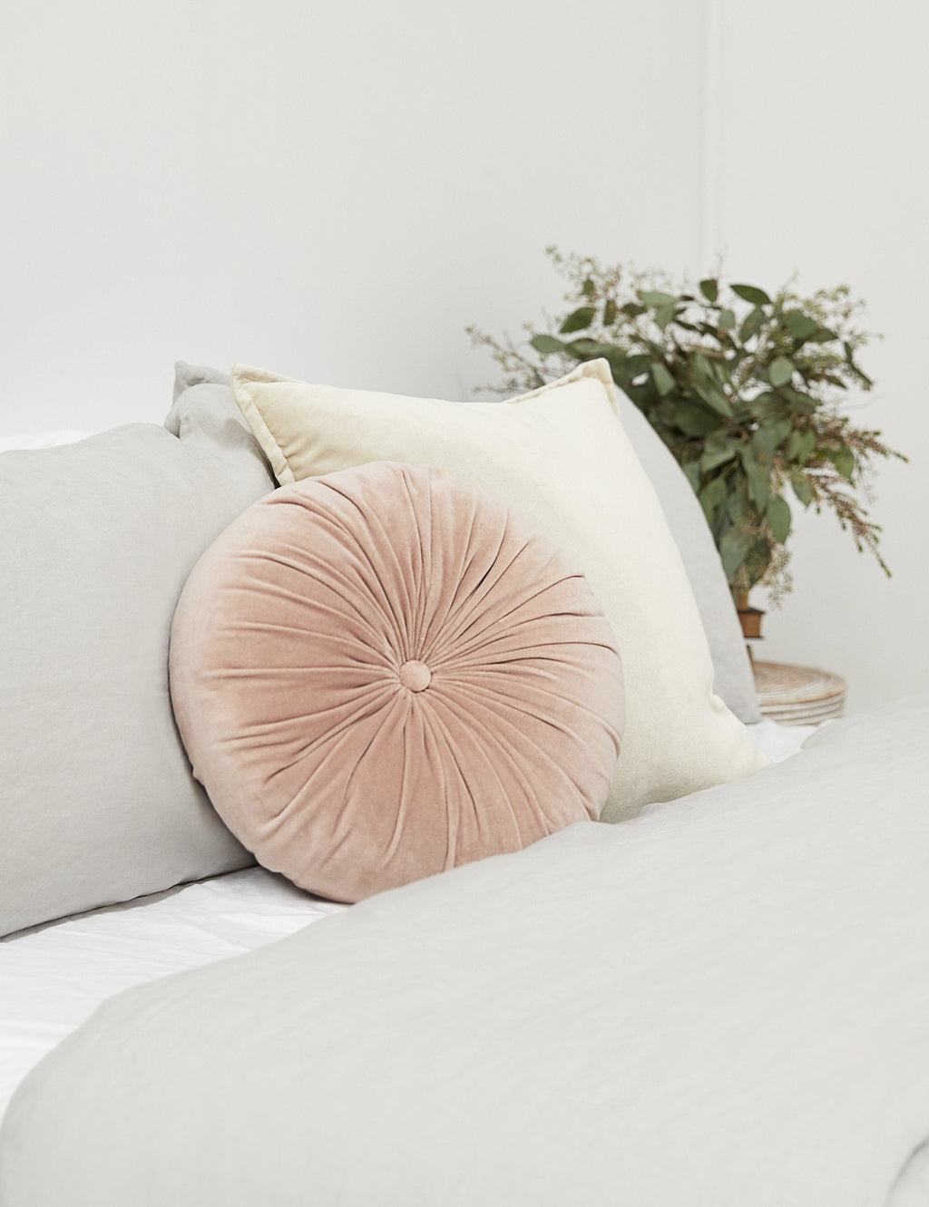 Mira Velvet Round Pillow | Pleated Texture, Soft Hues