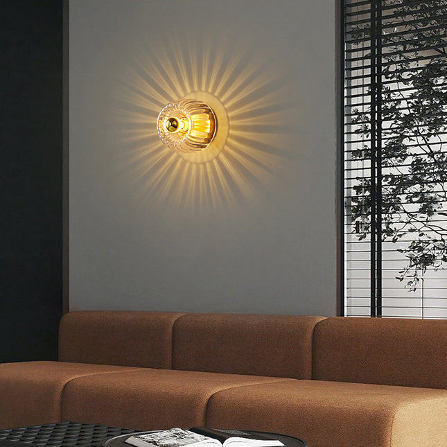 Contemporary Dual-Purpose 1-Light Flush Mount with Glass Sun Design and Full Copper Finish