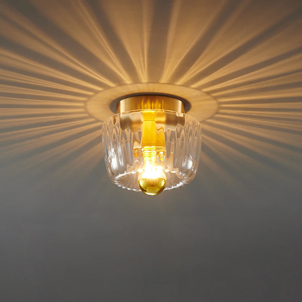 Contemporary Dual-Purpose 1-Light Flush Mount with Glass Sun Design and Full Copper Finish
