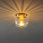 Contemporary Dual-Purpose 1-Light Flush Mount with Glass Sun Design and Full Copper Finish