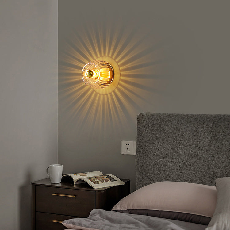 Contemporary Dual-Purpose 1-Light Flush Mount with Glass Sun Design and Full Copper Finish