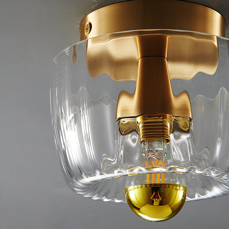 Contemporary Dual-Purpose 1-Light Flush Mount with Glass Sun Design and Full Copper Finish