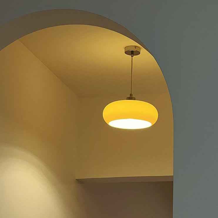 Retro White and Orange Glass Dome Single Pendant Light