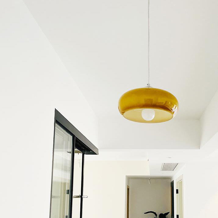 Retro White and Orange Glass Dome Single Pendant Light