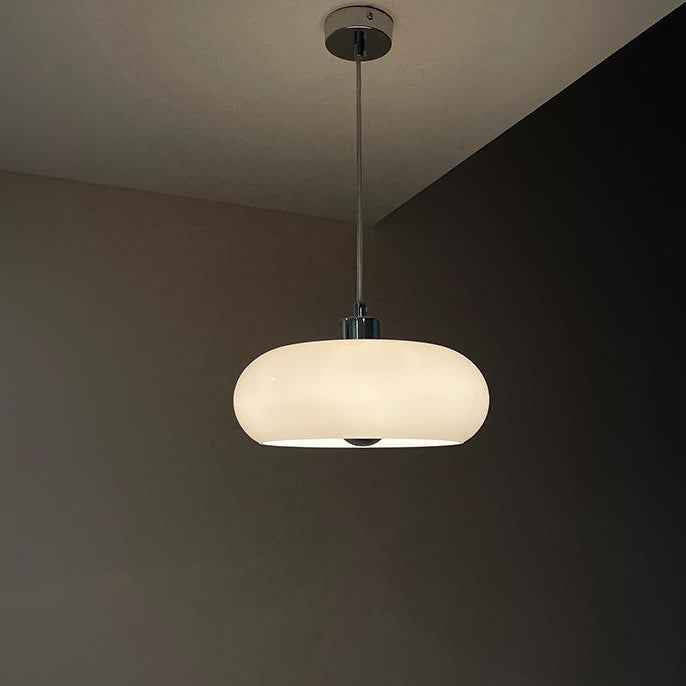 Retro White and Orange Glass Dome Single Pendant Light