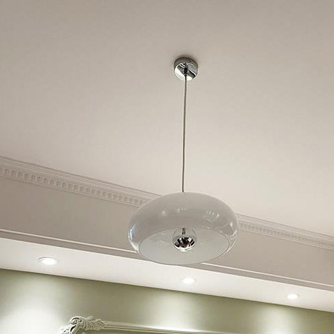 Retro White and Orange Glass Dome Single Pendant Light