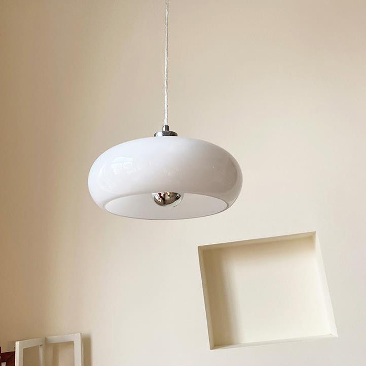 Retro White and Orange Glass Dome Single Pendant Light