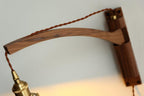 Nordic White Striped Glass Wall Sconce Lamp with Walnut Retractable Design - 1 Light
