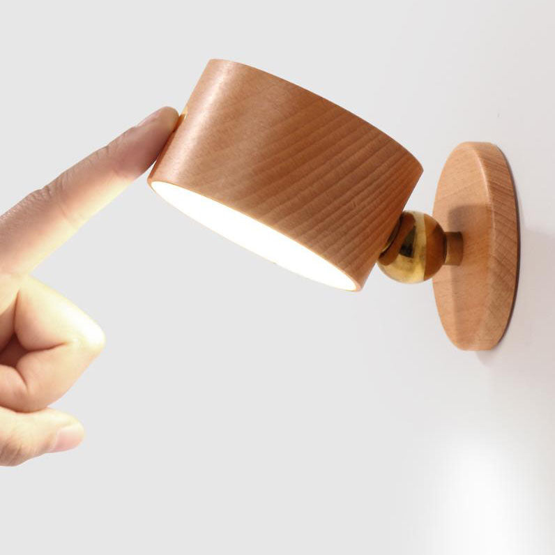 Minimalist Wooden USB Rechargeable Touch-Controlled Magnetic LED Wall Sconce Lamp