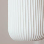 Vintage Japanese Ceramic Round Dome Pendant Light with Pleated Design and Wooden Accents