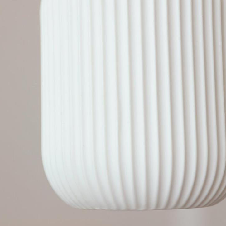 Vintage Japanese Ceramic Round Dome Pendant Light with Pleated Design and Wooden Accents