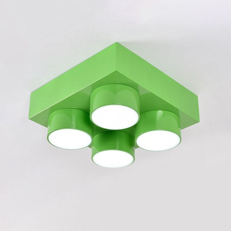 Modern Square Iron LED Flush Mount Ceiling Light for Bedroom - Creative Building Block Design