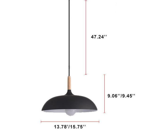 Contemporary Metal Pendant Light with Wooden Top - 1-Light Dome Design