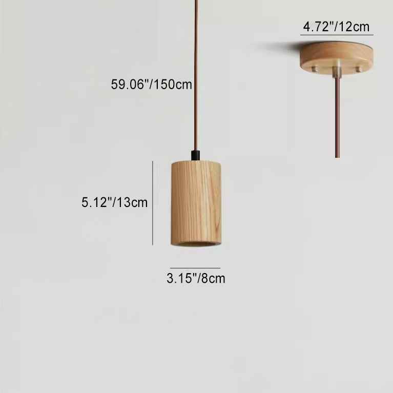 Minimalist Wooden Cylinder Small Pendant Light with Single Bulb