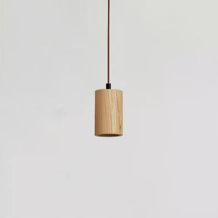 Minimalist Wooden Cylinder Small Pendant Light with Single Bulb
