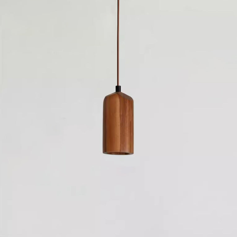 Minimalist Wooden Cylinder Small Pendant Light with Single Bulb