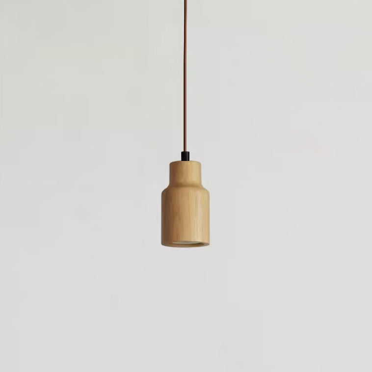 Minimalist Wooden Cylinder Small Pendant Light with Single Bulb