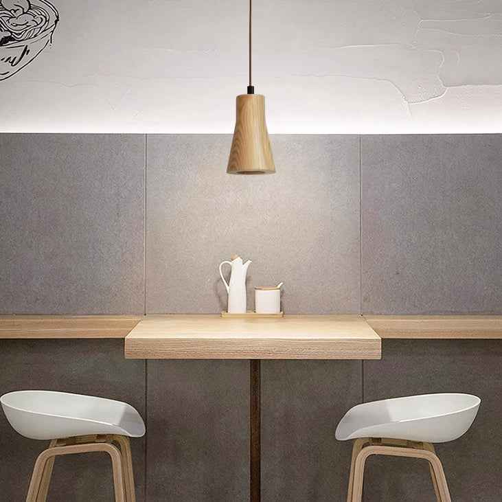 Minimalist Wooden Cylinder Small Pendant Light with Single Bulb