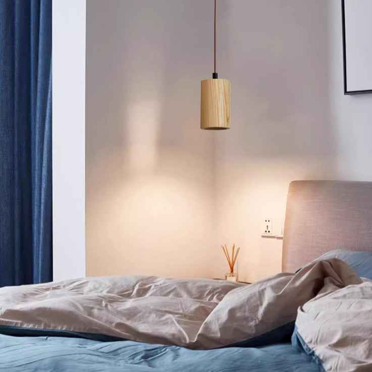 Minimalist Wooden Cylinder Small Pendant Light with Single Bulb