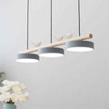 Nordic-Inspired Round Resin Bird LED Chandelier with Wooden Linear Design