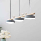 Nordic-Inspired Round Resin Bird LED Chandelier with Wooden Linear Design
