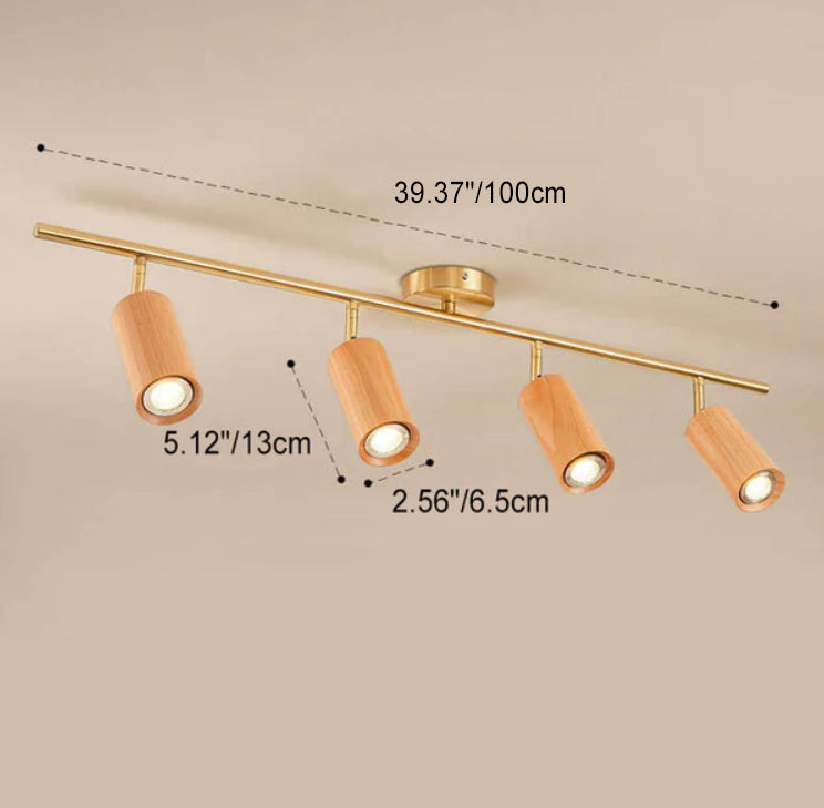 Nordic Minimalist Walnut Wood Linear Track LED Ceiling Light - Available in 1, 2, 3, or 4 Lights