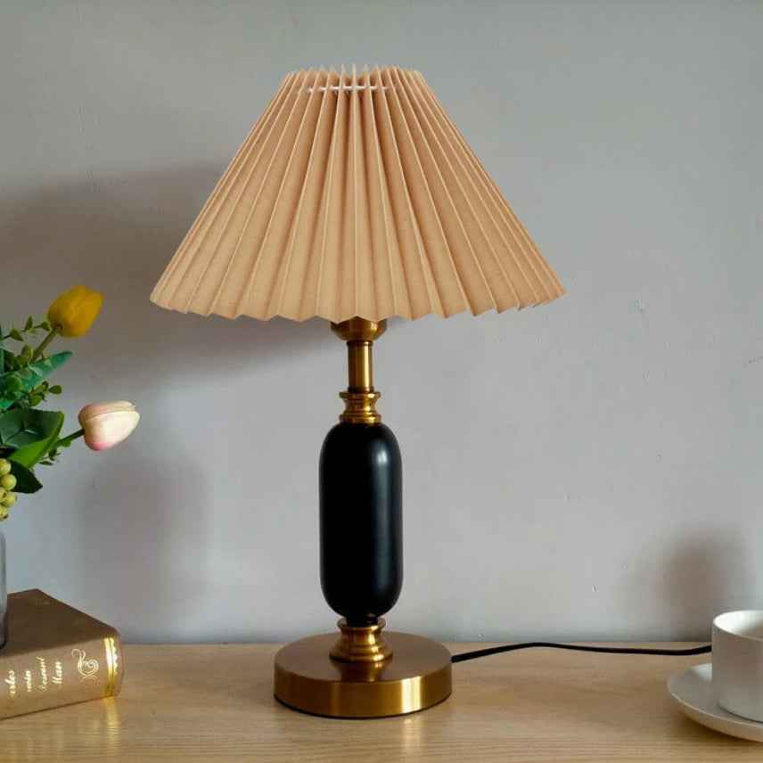 Vintage-Inspired Pleated Shade Column Base Table Lamp with 1 Light