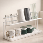 Bottle Drying Rack 2 Tier Carbon Steel 15 in Width with Drain Tray Kitchen Organizer