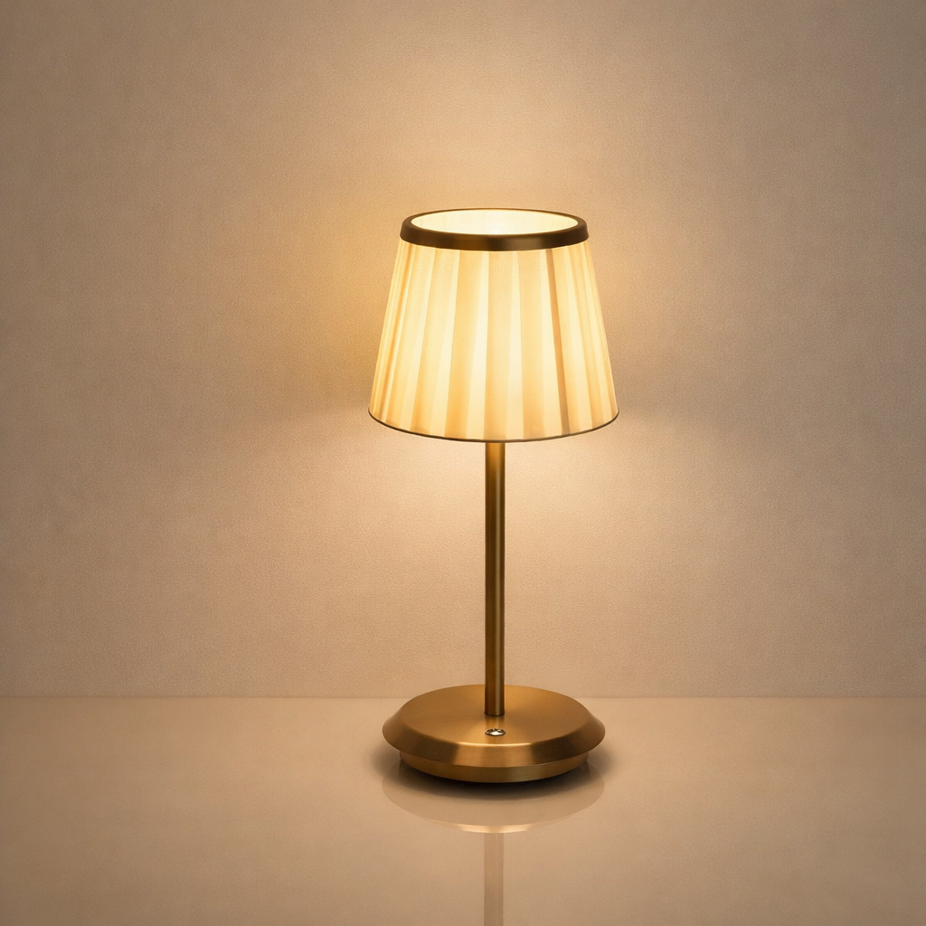 Table Lamp LED Cordless Rechargeable Dimmable Metal Cloth Shade 29.5 cm