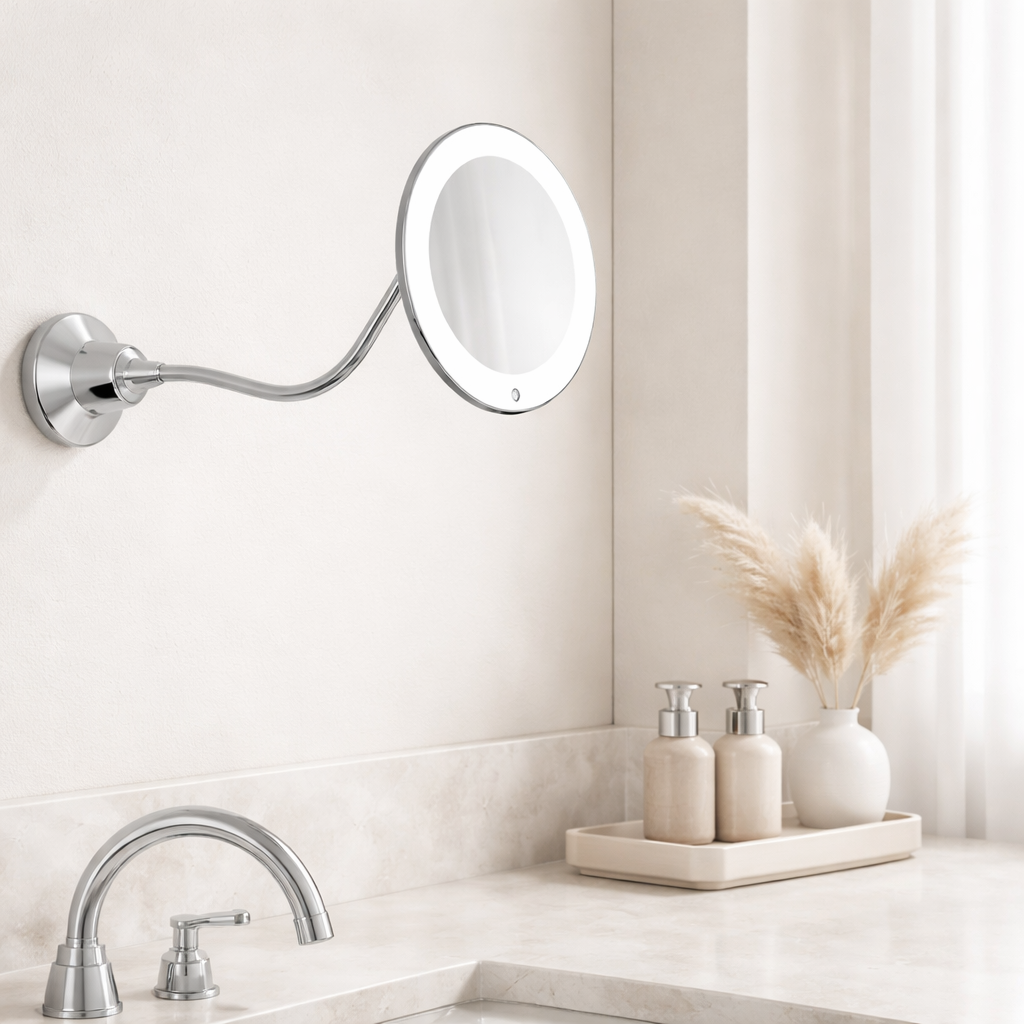 Makeup Mirror LED 10x Magnification Suction Mount Battery Powered