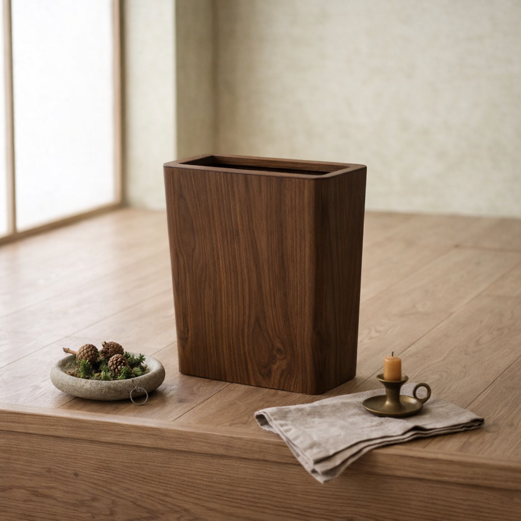 Trash Can Wood Style Rotating Lid Dual Layer Kitchen Bin
