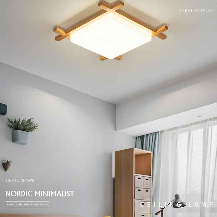 Traditional Japanese Square Tatami LED Flush Mount Ceiling Light in Wood and Acrylic for Bedrooms